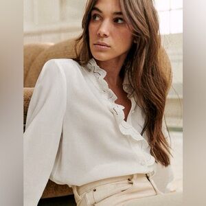 Sezane White Ruffled Blouse